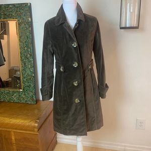 Boden Velvet Single Breasted Tailored Trench Coat Size 10  Chocolate Brown